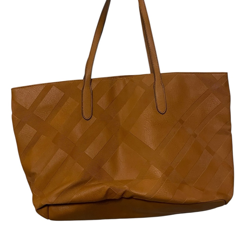 Chic Brown Tote Bag blue lining double handles blue lining 12 X 15”